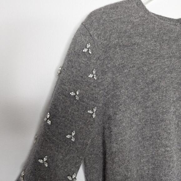 Not Shy Gray Cashmere Sweater Long Sleeve With Rhinestones Button Back Size XL - Picture 4 of 8
